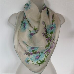 Vintage Charming Floral Scarf in Blue, Purple, and Green